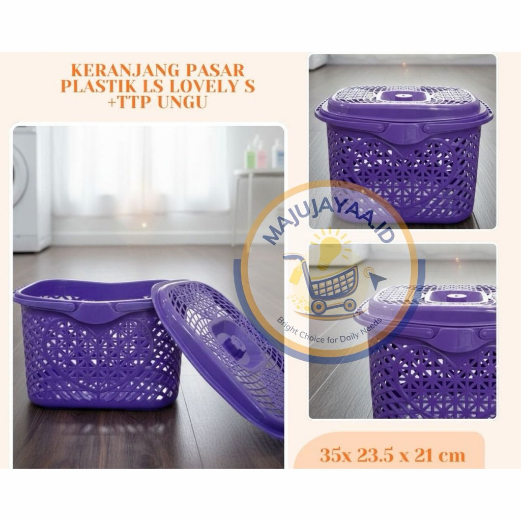 keranjang plastik + tutup ungu serbaguna / keranjang buah / keranjang sayur