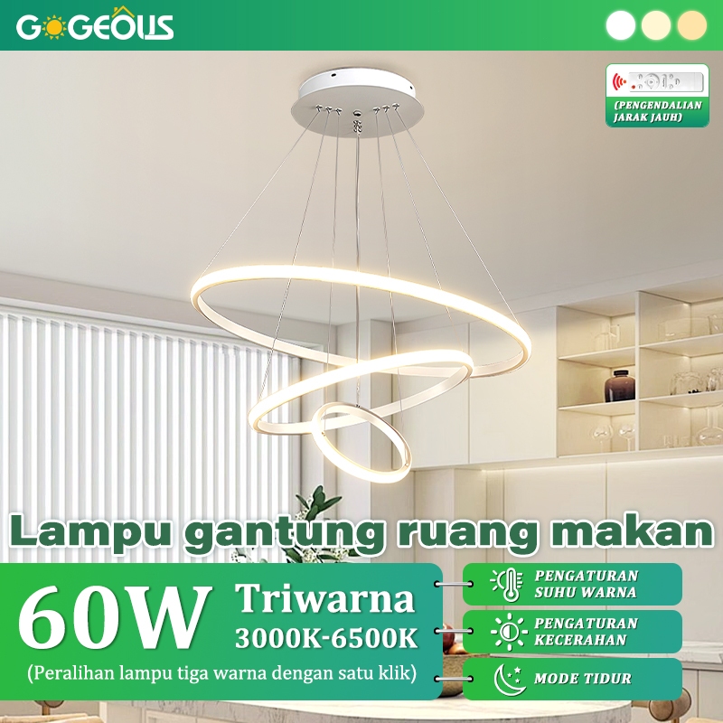 COD Lampu Gantung Minimalis Ruang Tamu Nordic Hias Aesthetic Bulat Kap Lampu Gantung 3 Warna Kontrol