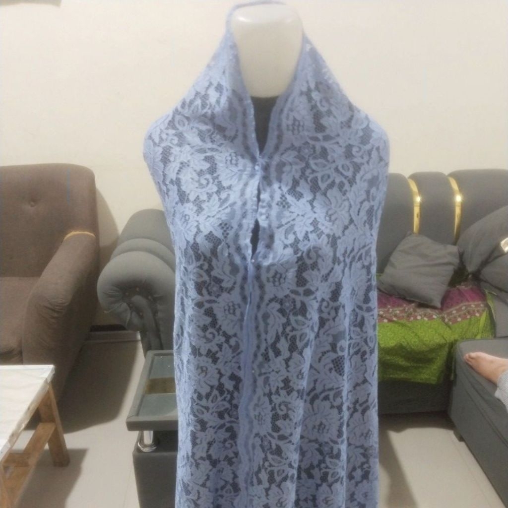 Bahan Kebaya brukat biru denim