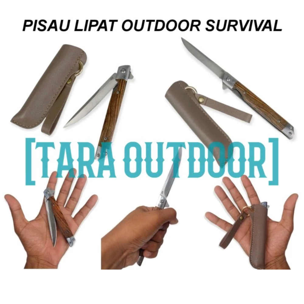 pisau lipat Stainless sarung kulit survival