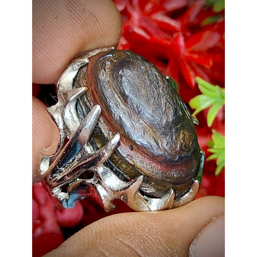cincin batu akik puser bumi badar besi timbul antik lengket magnet