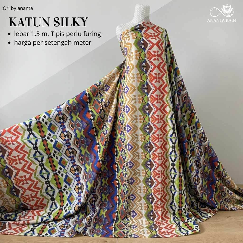 kain katun silky sutra motif etnik  kain gamis