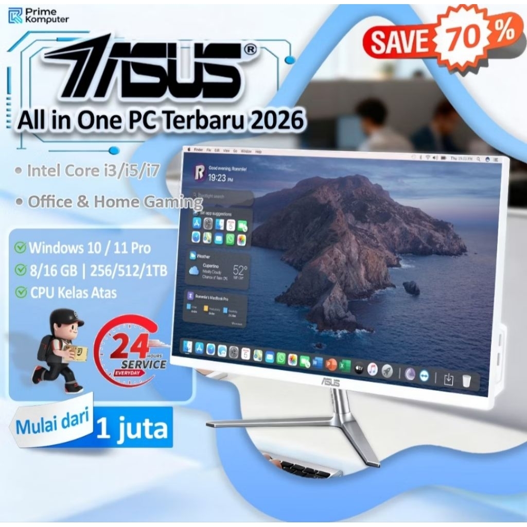 Lenovo komputer full pc all-in-one baru terbaru super tipis intel core i7 untuk rumah, belajar, gemi