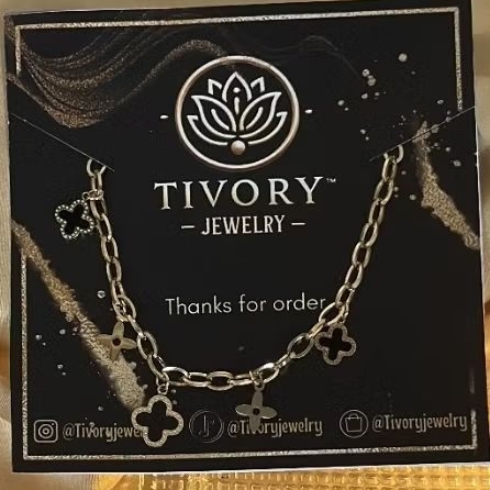 gelang rantai titanium mainan LV bunga hitam.