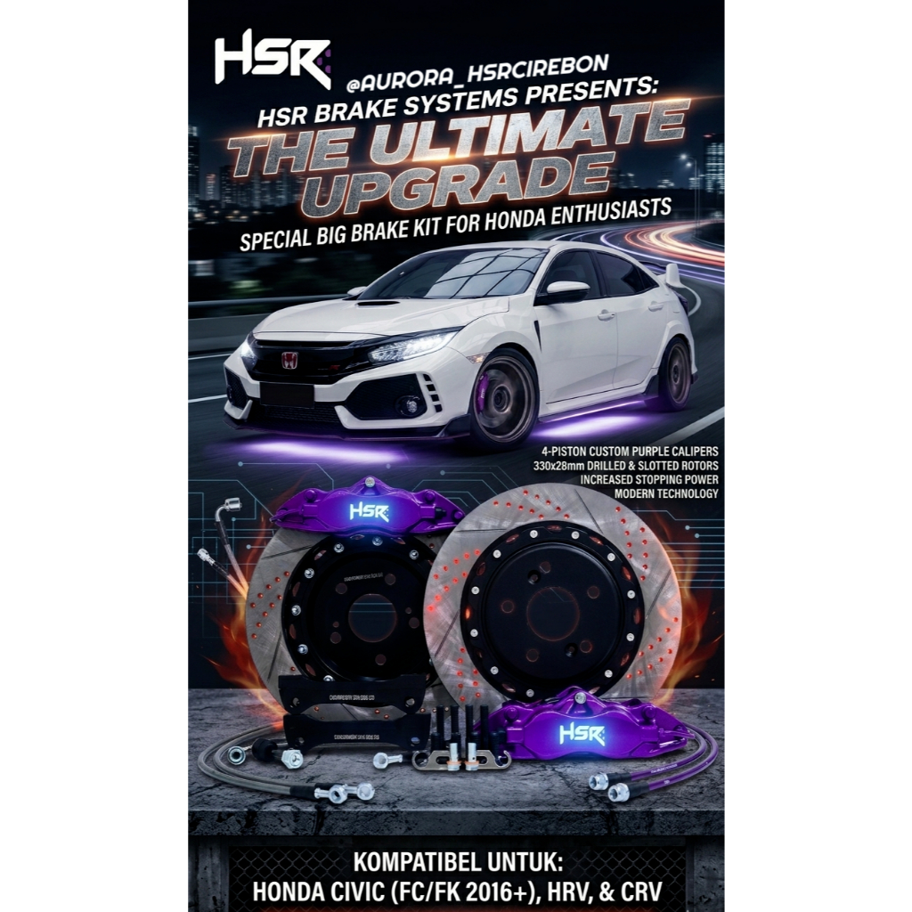 Rem BIG BRAKE KIT Original HSR 4 Piston 330X28 Untuk Mobil Civic,HRV,CRV
