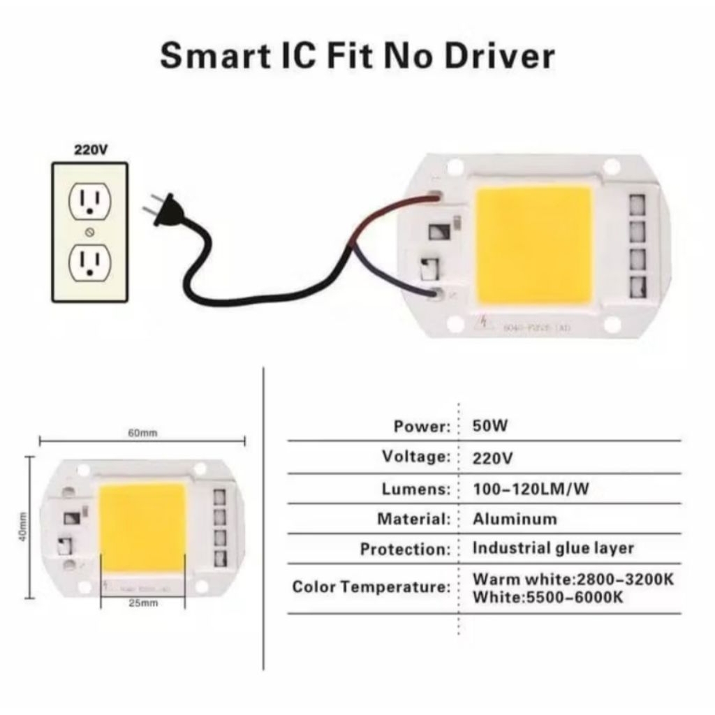LED COB 50WATT 220V / High power LED 220v 50w