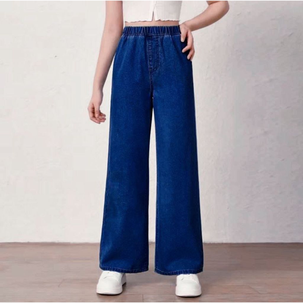 Calana Jeans Wanita Baggy Jeans/Jeans Kulot Pinggang Karet Melar/Standar/Jumbo/ Muat BB 100 Kg