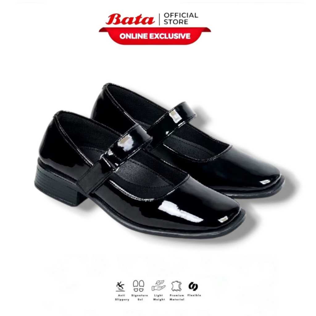 BATA Sepatu Wanita Pantofel Paskibra Hitam Glosy