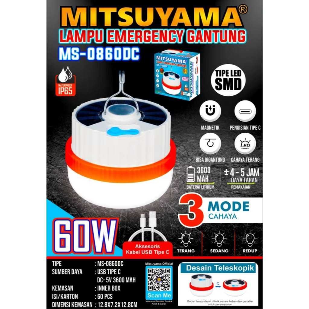 LAMPU EMERGENCY GANTUNG MITSUYAMA / LAMPU DARURAT TENDA SSOLAR / LAMPU EMERGENCY GANTUNG 60 WATT - M