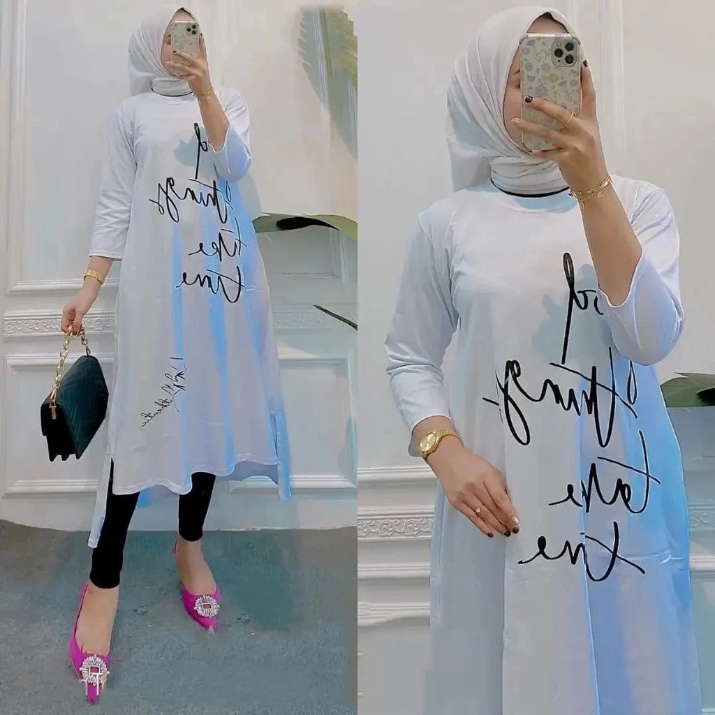 Baju Gamis Terbaru Wanita Arista Midi Dress BO Size S M L XL XXL XXXL LD 90-130 CM Bahan Kaos Katun 