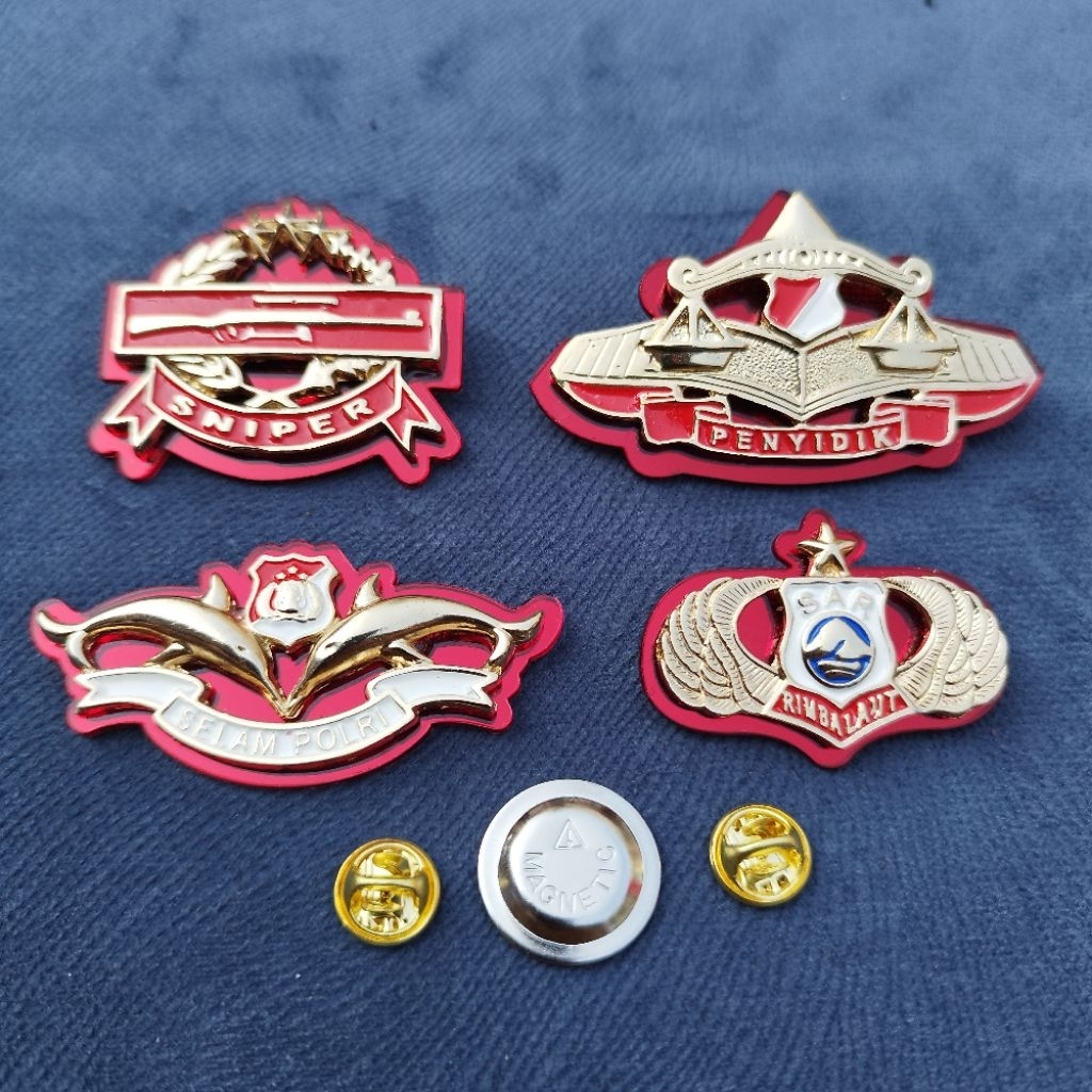Paket Hemat Set Lengkap Pin Polri- Brevet Selam Polri/Wings Sar/Pembantu Penyidik/Sniper Panjang Ful