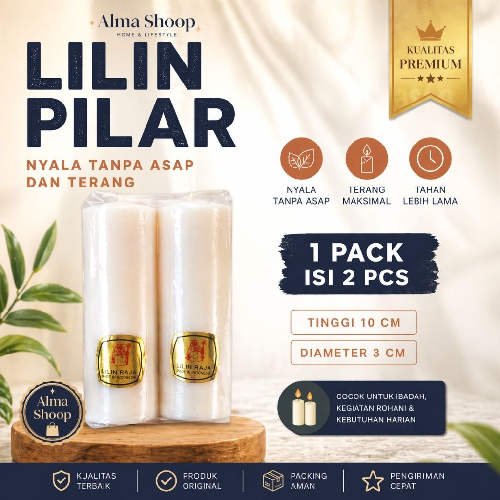 ISI 2 PCS LILIN PUTIH/ LILIN PILAR/ LILIN JUMBO Tinggi 10 CM CAP RAJA/LILIN PUTIH PILLAR BATANGAN 1p