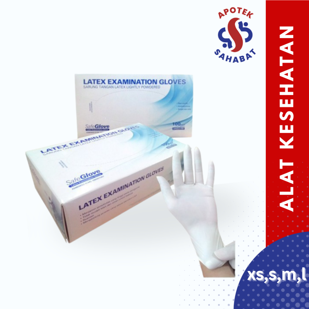 Sarung Tangan Medis Karet Latex Examination Gloves Safeglove Onemed Maxter Powder Bedak 1 Box isi 10