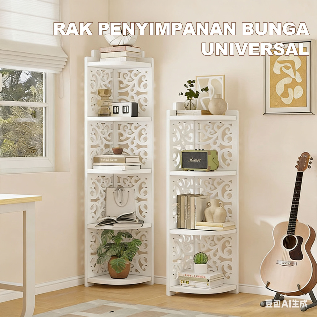 Rak Serbaguna Sudut Putih - Rak Hiasan, Rak Bunga, Rak Buku untuk Rumah Minimalis