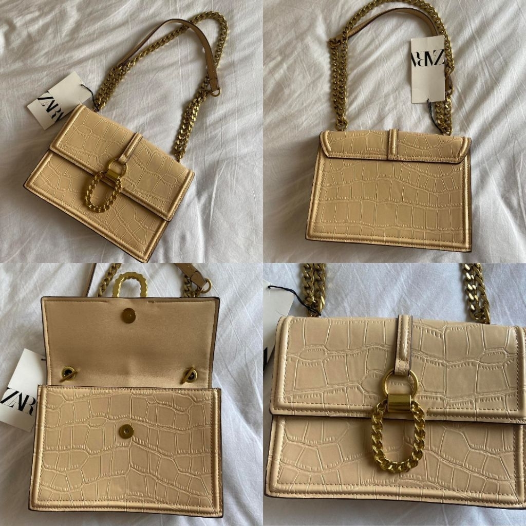ZARA TAS SLEMPANG METAL BUCKLE SHOULDER BAG BEIGE ASLI BARU ORIGINAL