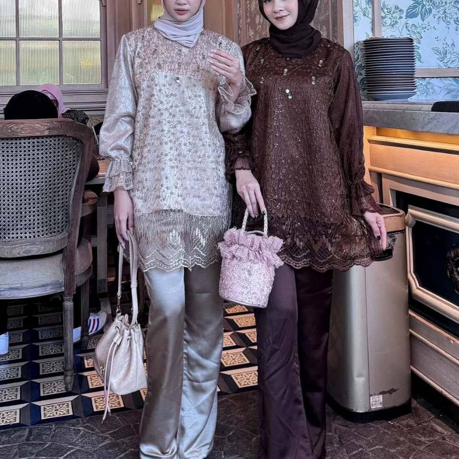 Dayana Setelan Wanita Elegan Atasan Celana Silk Brukat Jumbo Kondangan Bridesmaid Wisuda Lamaran | A