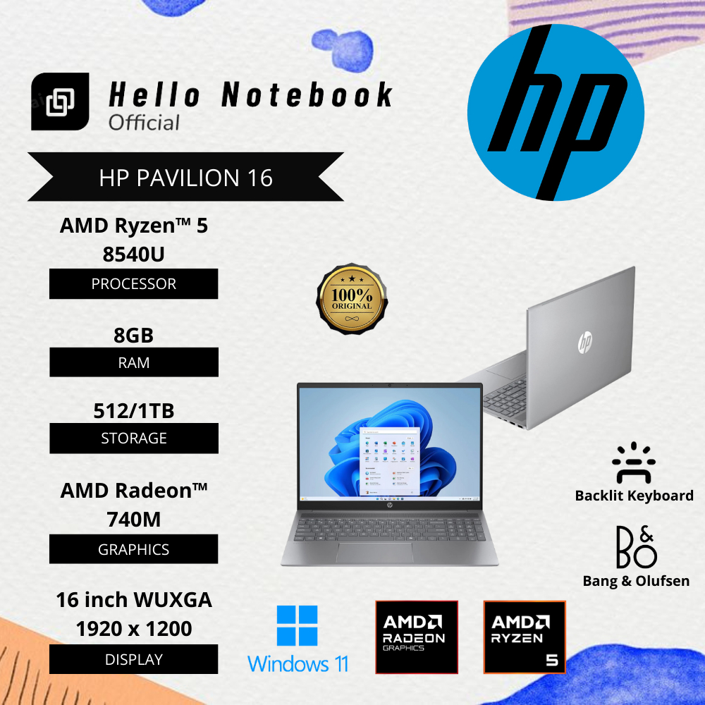 Laptop Baru Hp Pavillion/Omnibook 16 Amd Ryzen 5 8540u | Amd Ryzen 7 8840u SSD