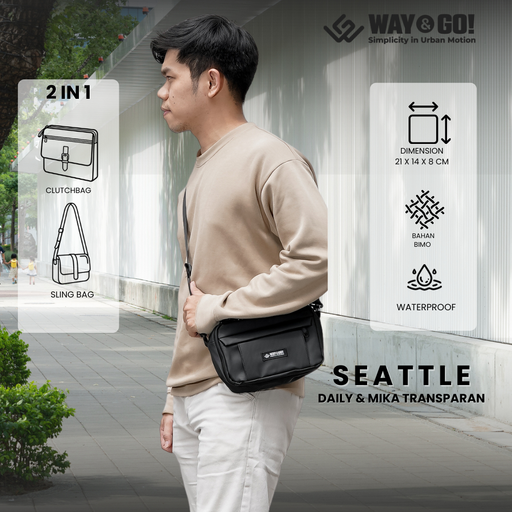 Way&Go Seattle Tas Pria 2in1 – Slempang & Jinjing Waterproof | Kecil Tapi Muat Banyak Tahan Air
