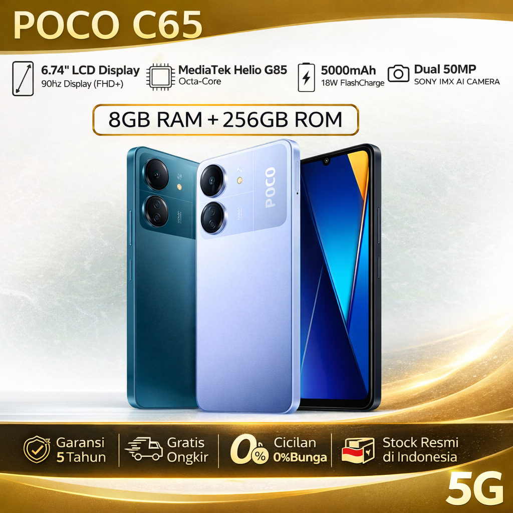 -BARU-  Ponsel Pintar POCO C65 MediaTek Helio G85/50MP | (RAM 8GB + ROM 256GB) | Kamera AI tiga lens