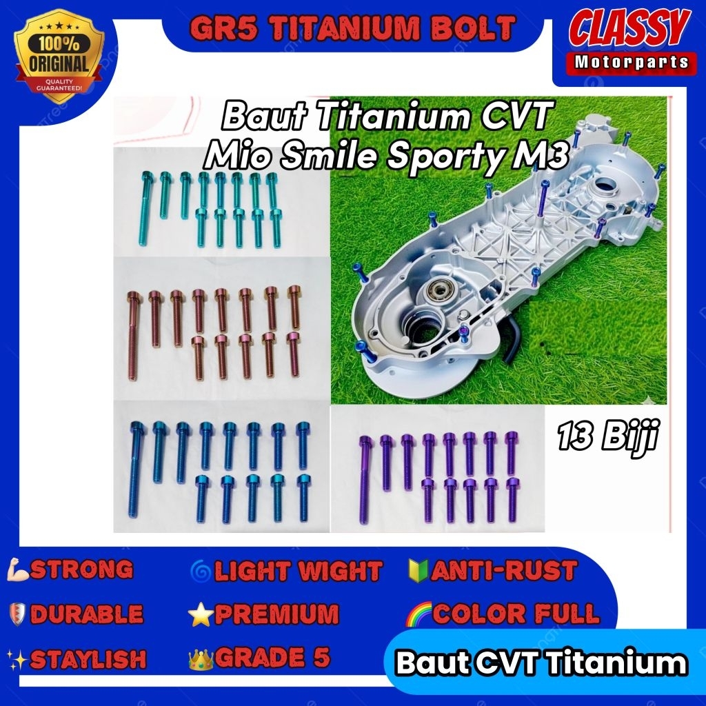 (13 Pcs) Baut Titanium Baut Cvt Mio Titanium Mio Sporty Smile M3 Nouvo Original Titanium