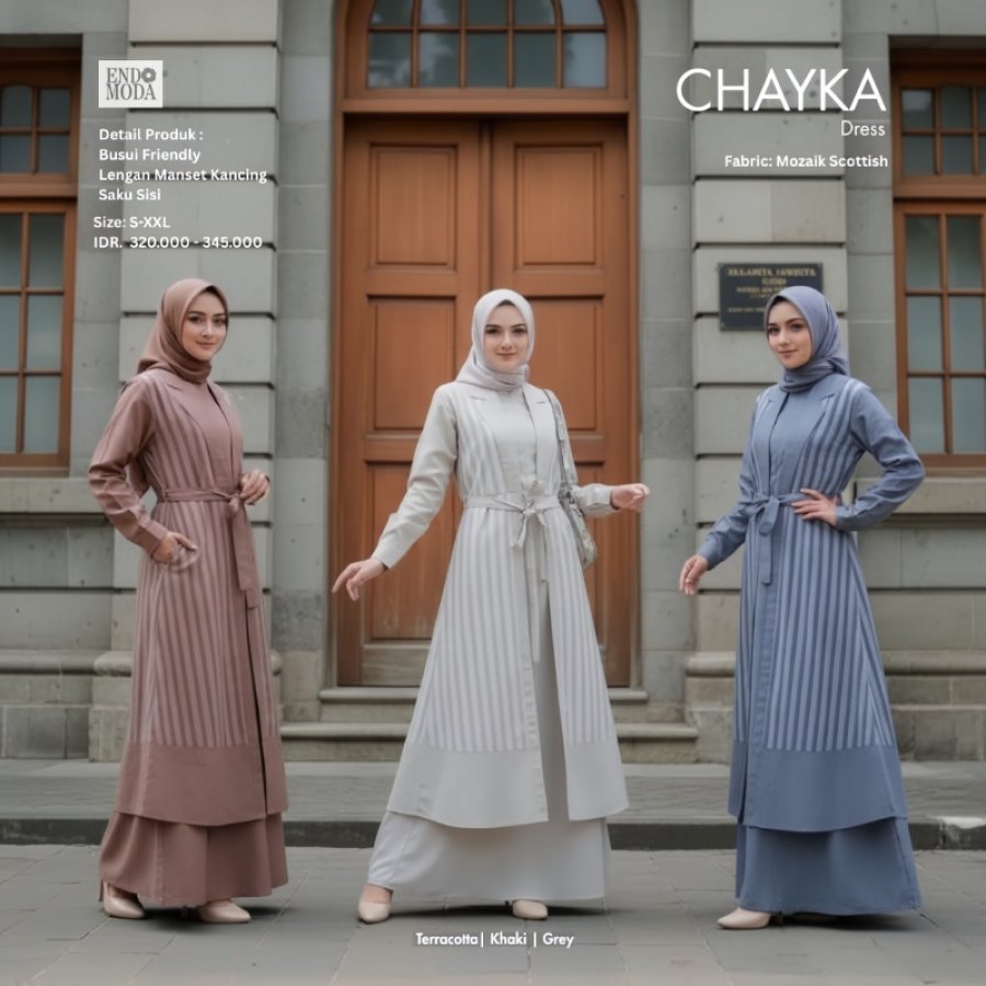 ENDOMODA Dress Chayka Gamis Wanita Muslimah - Outfit Pengajian Pesta Hangout Kekinian
