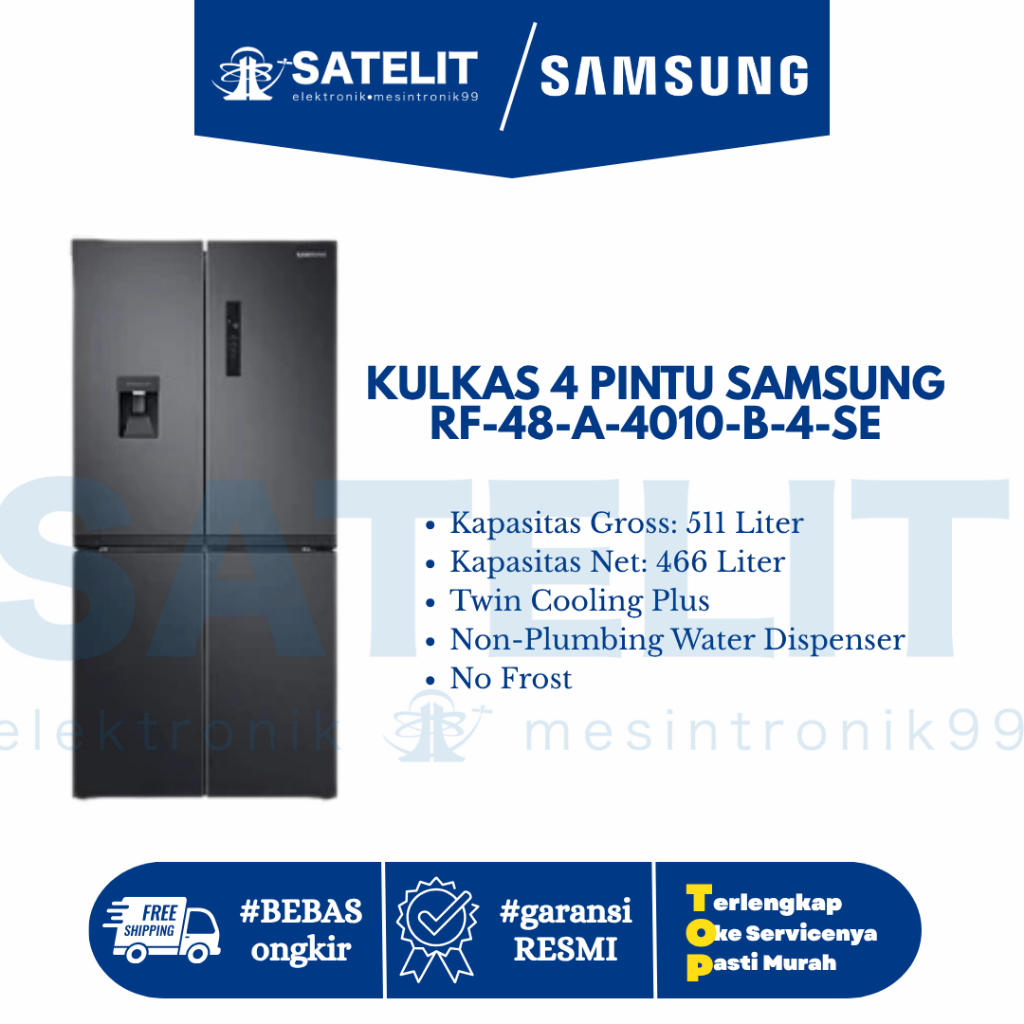 SAMSUNG Kulkas 4 Pintu RF48A4010B4/SE 511L Multidoor Water Dispenser Inverter - Hitam