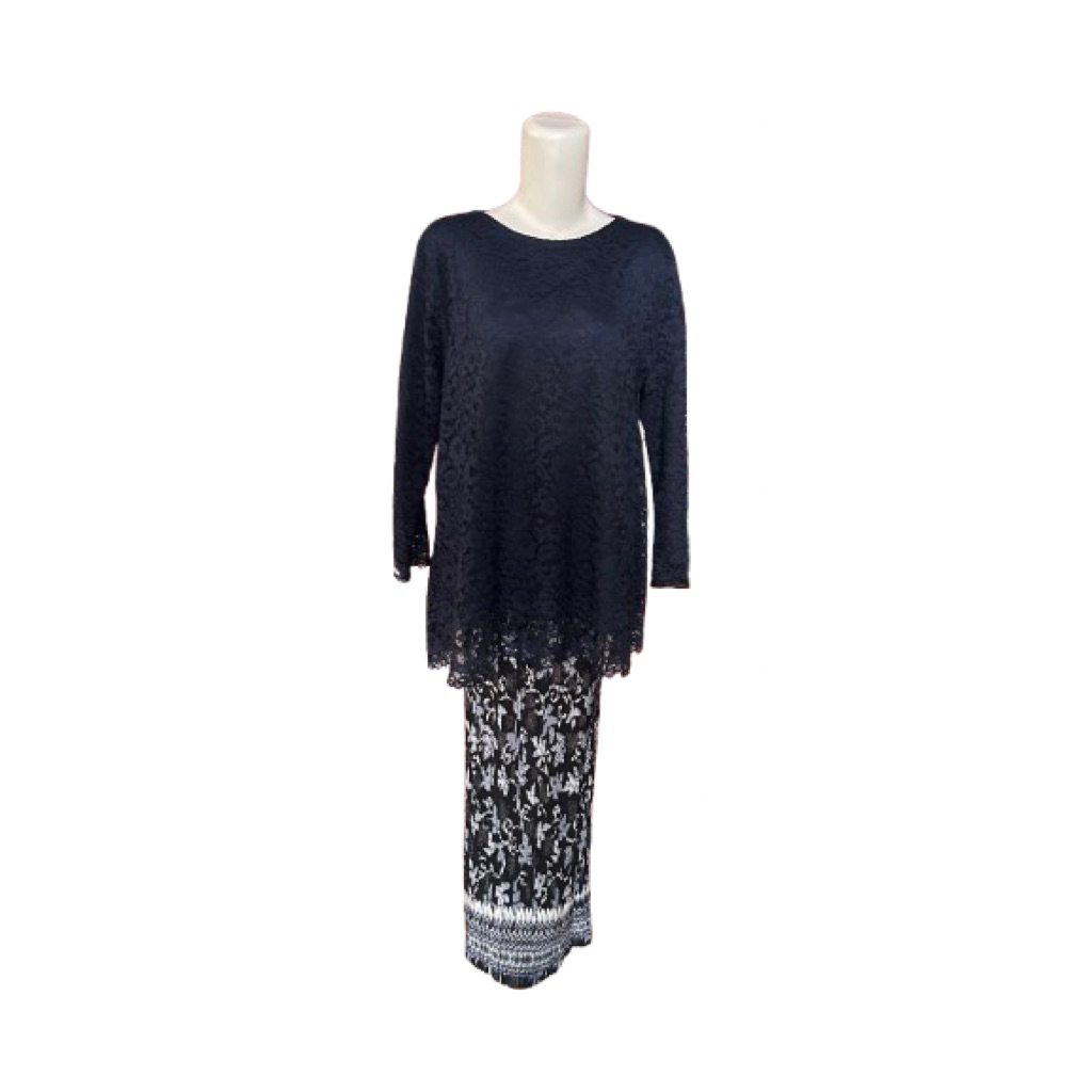 One Set Kebaya Biru Dongker + Rok Plisket Elegan (Fit up to XL/XXL)