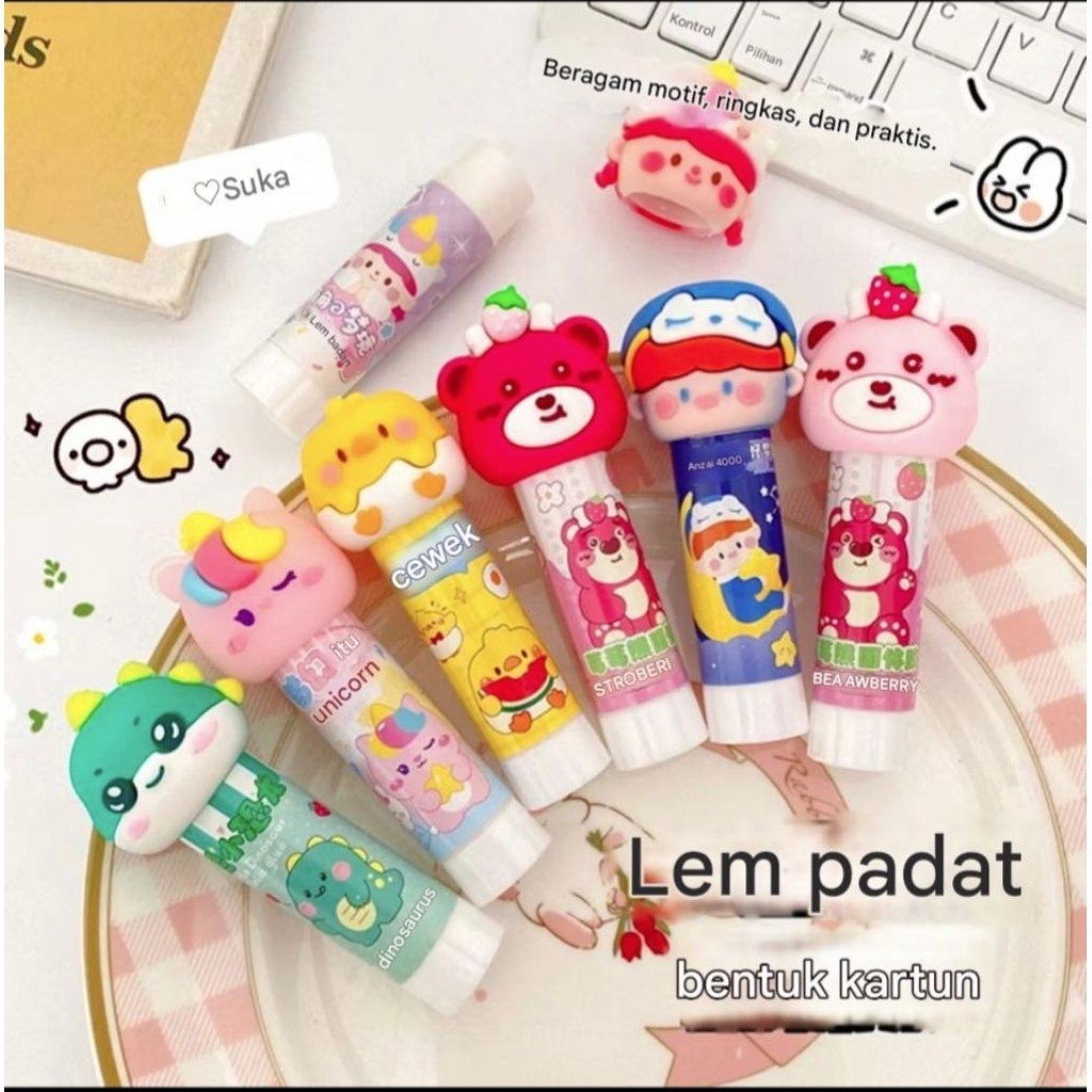 Delunashop glue stick lem kertas lem perekat kertas Lem Stick kertas glue stik motif karakter latso 