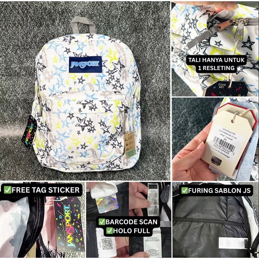 TAS RANSEL JS JANSPORT SPORTS BAGS FLOWER MOTIF ORIGINAL WHITE BACKPACK / RANSEL PRIA WANITA BEST SE