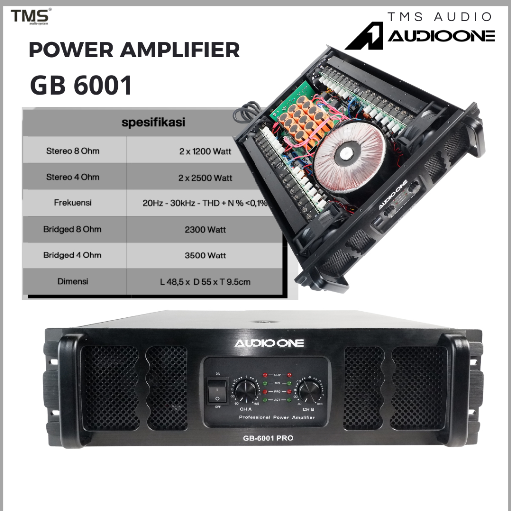 Power Amplifier AUDIO ONE GB6001 Pro 2x2500watt Sound System Lapangan Original I TMS AUDIO