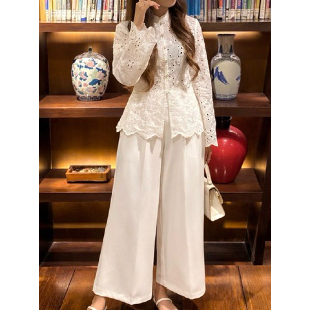 Oraía - LAVANYA SET | Atasan Lengan Panjang | Blouse Lengan Panjang Katun Bolong | Set Baju Kondanga