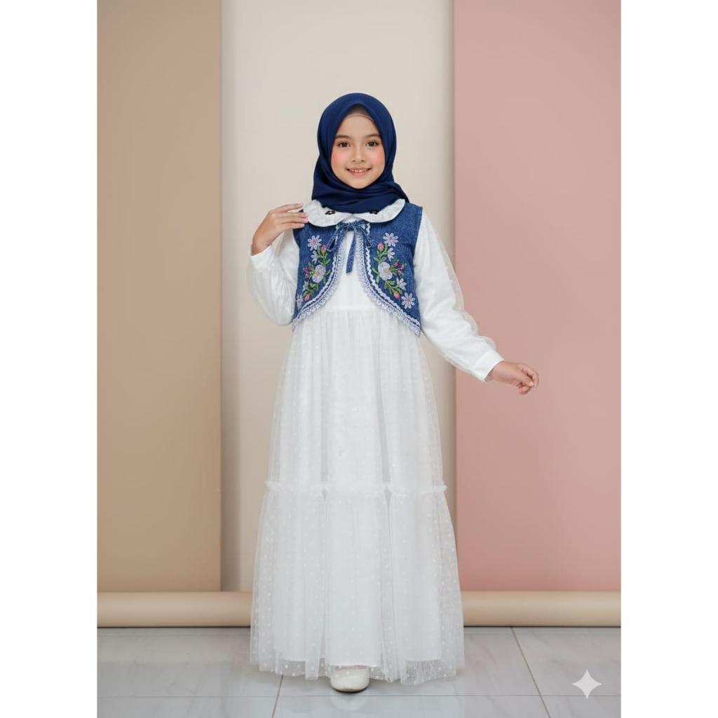 Gamis Anak Tanggung Rompi Jeans Tile PRemium