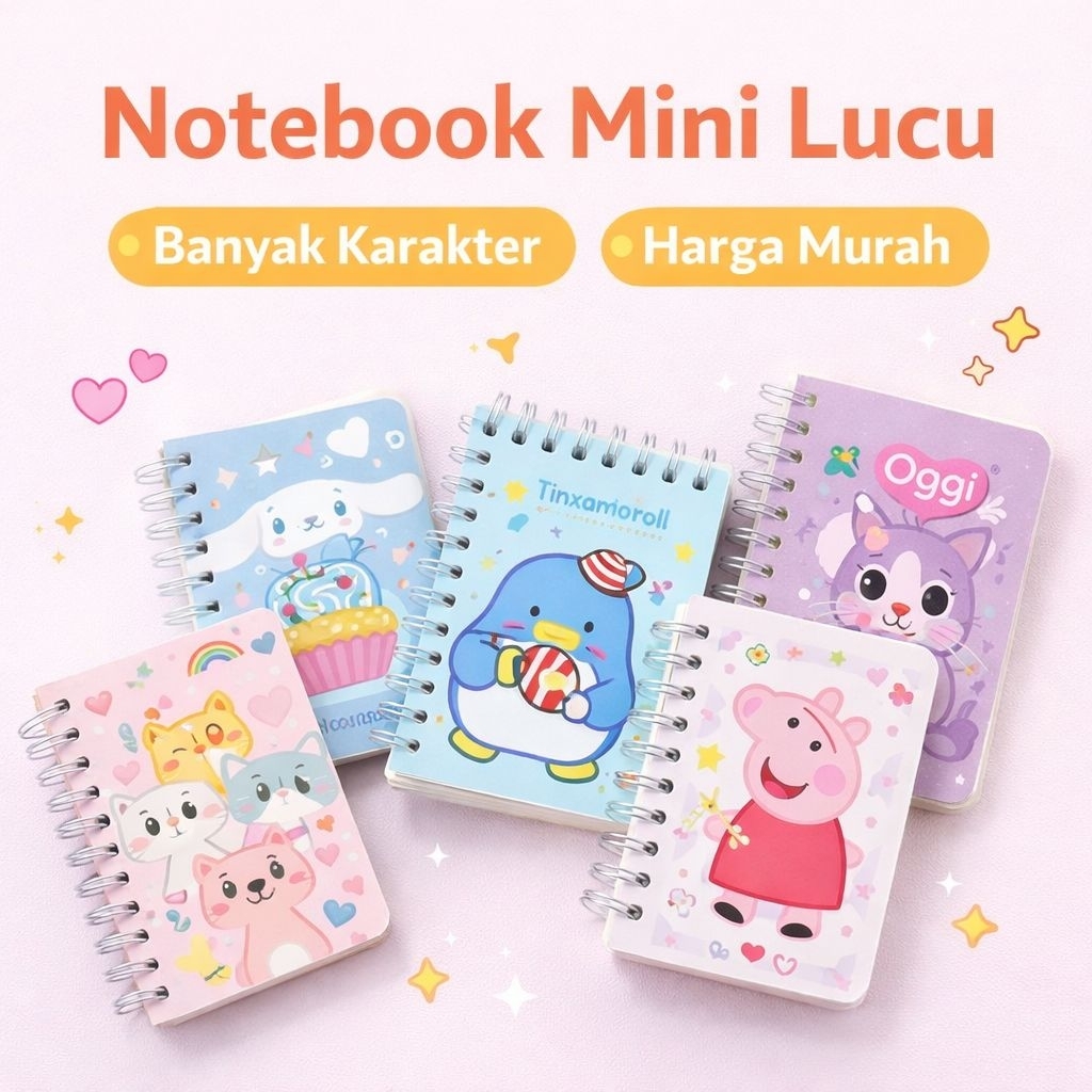 Notebook Mini Spiral Karakter Lucu | Buku Catatan Kecil Anak Cute | Mini Diary Murah