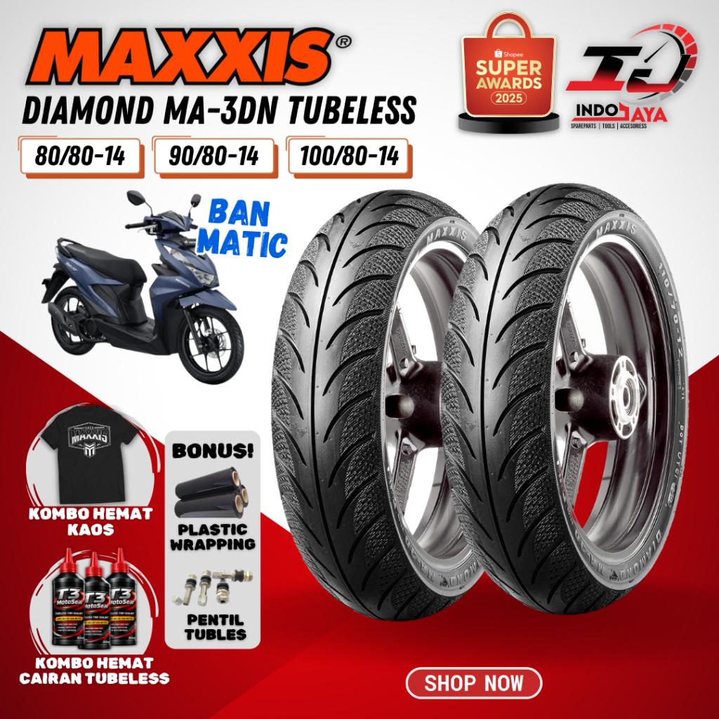 [BAYAR DI TEMPAT] (READY STOCK) BAN MAXXIS DIAMOND MA-3DN TUBELESS (80/80-14 / 90/80-14 / 100/80-14 