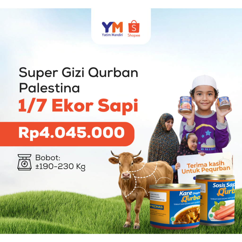 Yatim Mandiri - Qurban Sapi 1/7 Ekor Super Gizi Qurban Palestina