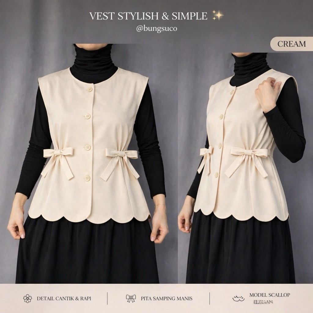 Vest Cherish Rompi Wanita Semiwoll Tali Pinggang