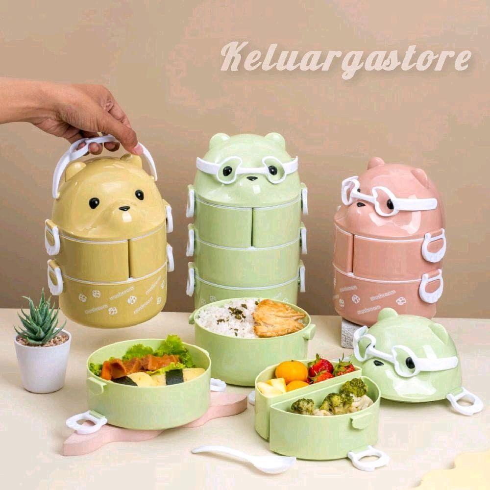 (NEW) Rantang Panda Sekat Susun 4 free Sendok Makan Plastik/Tempat Bekal Anak Karakter 4 Susun