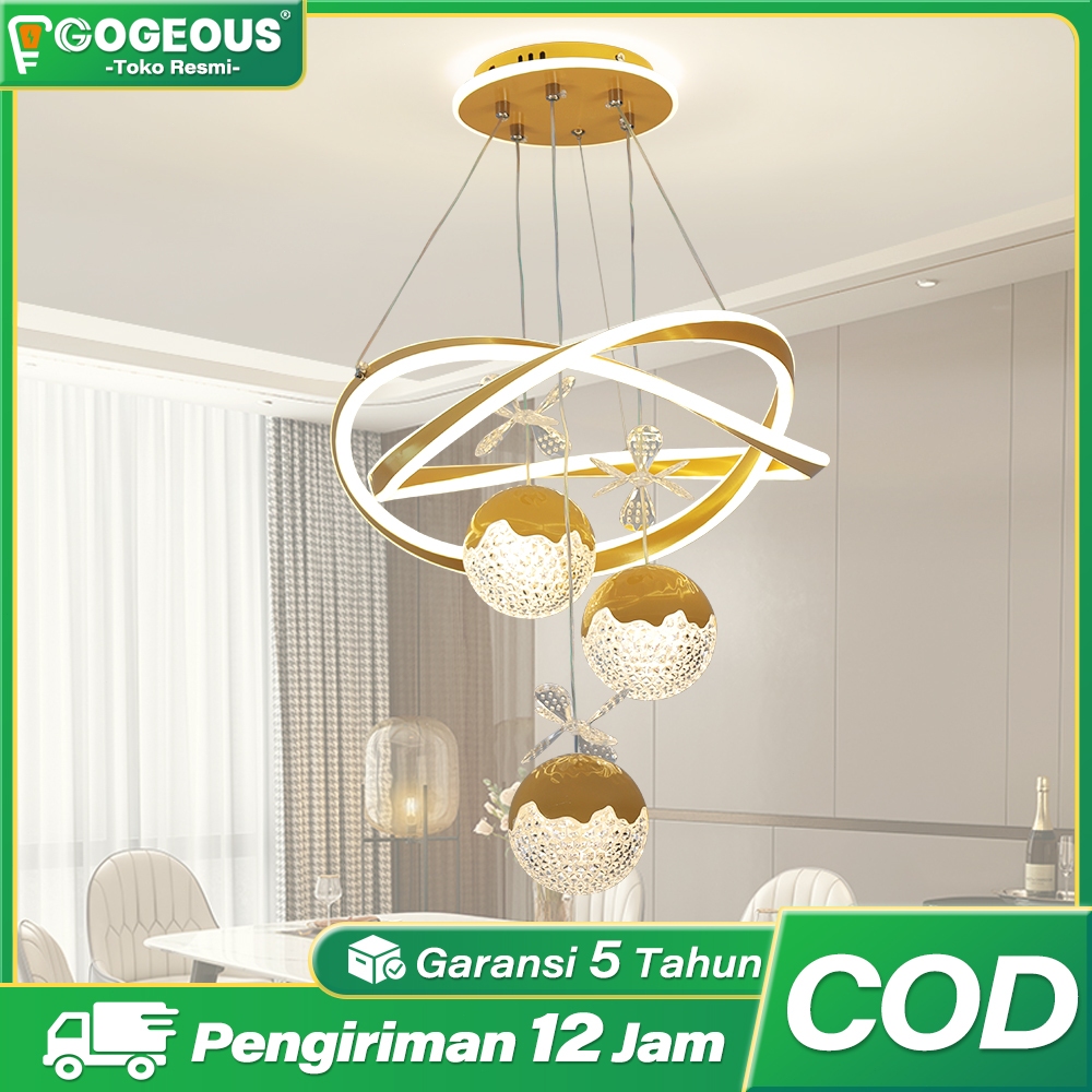 COD Lampu Gantung Minimalis Kristal LED 3 Warna Lampu Hias Gantung Lampu Hias Ruang Tidur Ruang Tamu