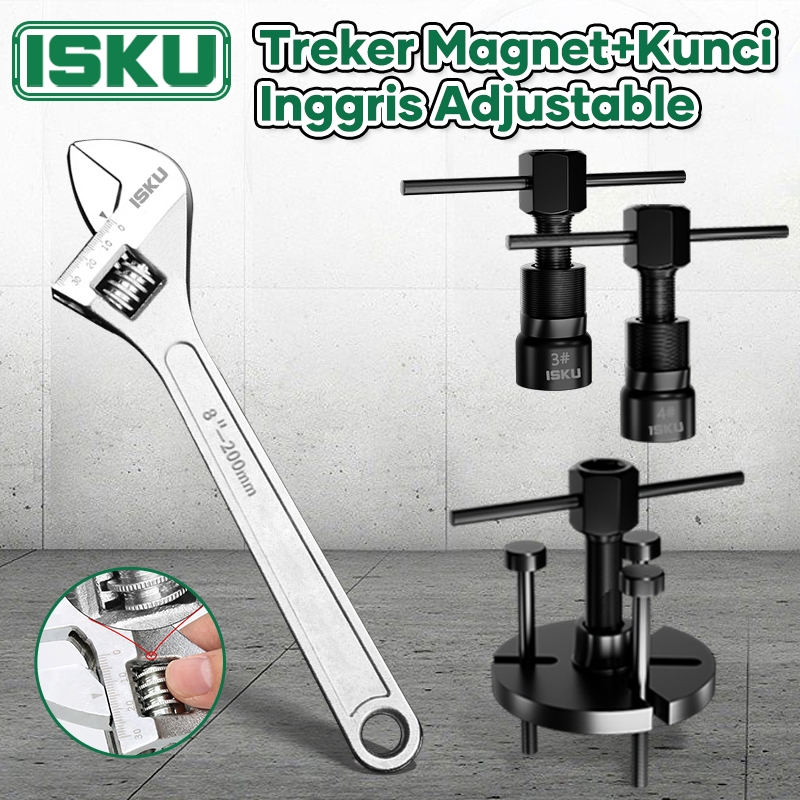 ISKU Treker Magnet #3 #4 Treker Bearing Puller Set 5 Pcs Alat Kunci Inggris Adjustable Wrench ukuran