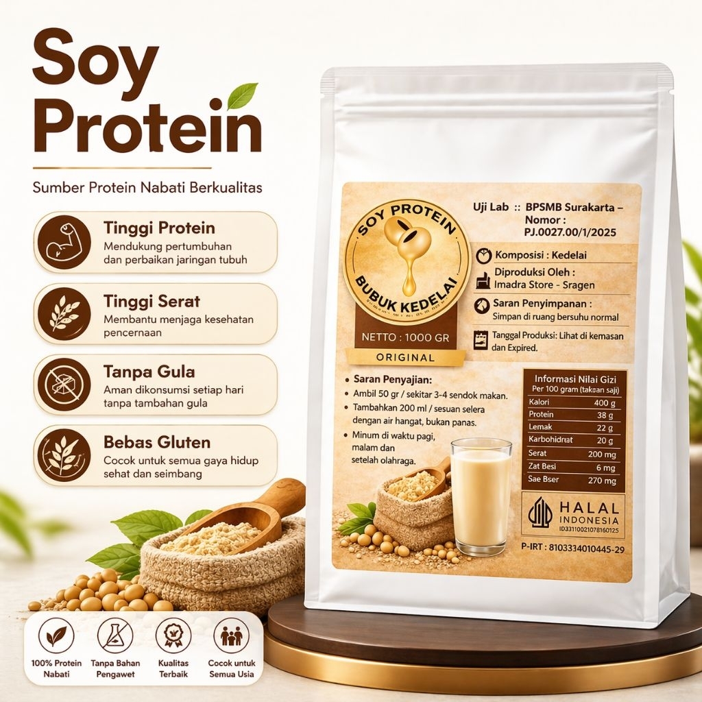 Original Soy Protein (1 KG) Susu Kedelai Bubuk Suplemen Tinggi Protein