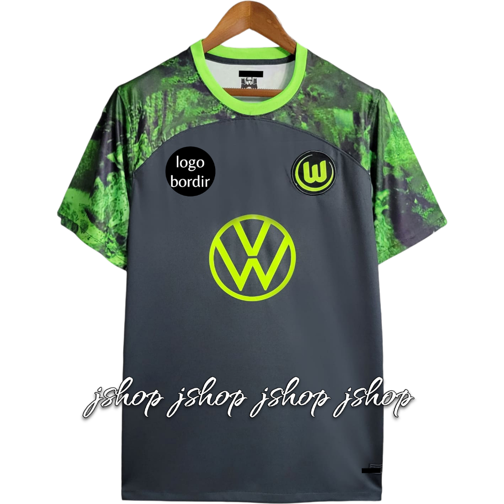 LOGO BORDIR FANS ISSUE BAJU BOLA JERSEY WOLFSBURG AWAY 2023 2024 JERSEY BOLA FUTSAL OLAHRAGA