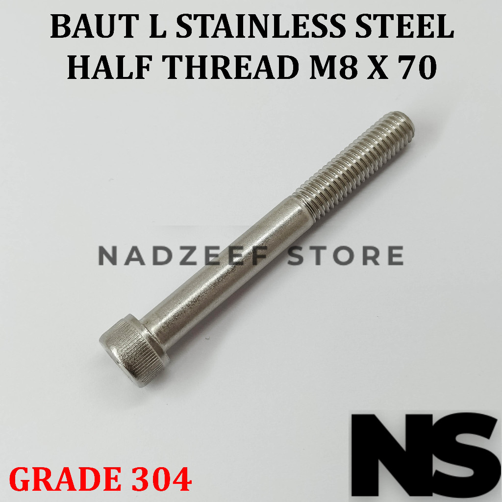 Baut L M8x70 M8 x 70 Half Drat Stainless Steel 304