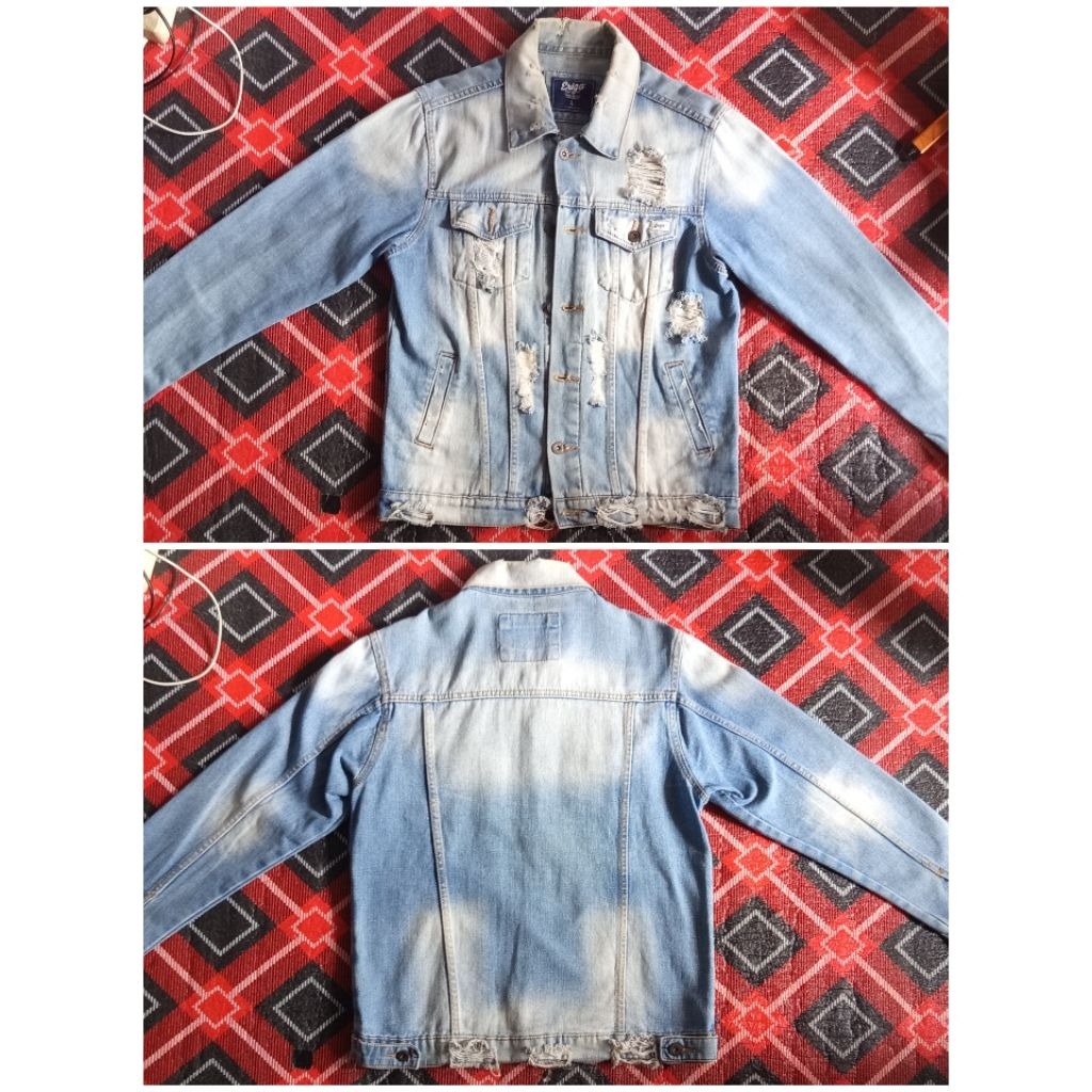 Jaket Denim Erigo Original Light Blue Distressed