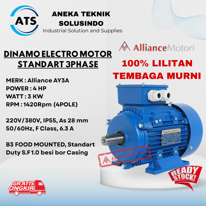 Alliance Dinamo 3 phase 4 HP 3 KW B3/ 100% Lilitan tembaga murni /Dinamo 3 phase/Dinamo Alliance A-Y