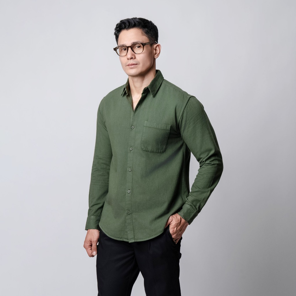 VENGOZ Kemeja Jeans Pria - Mens Washed Denim Shirt LS Army