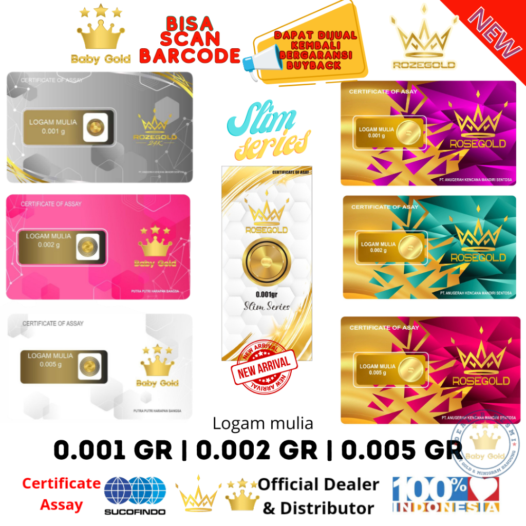 BABY GOLD / ROSE GOLD / RICH GOLD Emas Mini Logam Mulia 0.0005 gr / 0.001gr / 0.002gr / 0.005gr