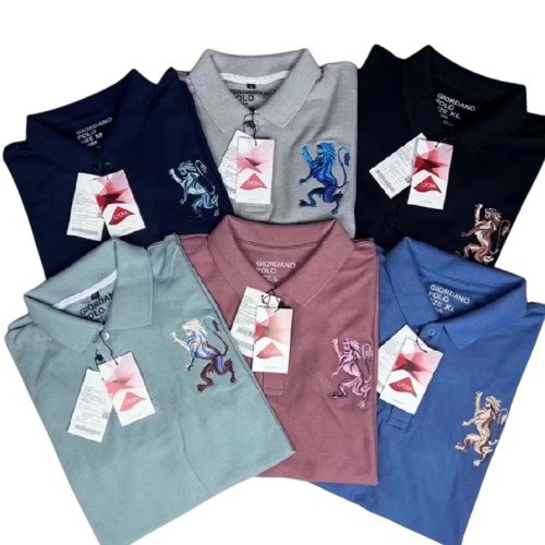 GIORDANO Lion 3D Logo Bordir - Baju Polo Giordano Pria Lengan Pendek Casual Distro Terlaris / Kaos P