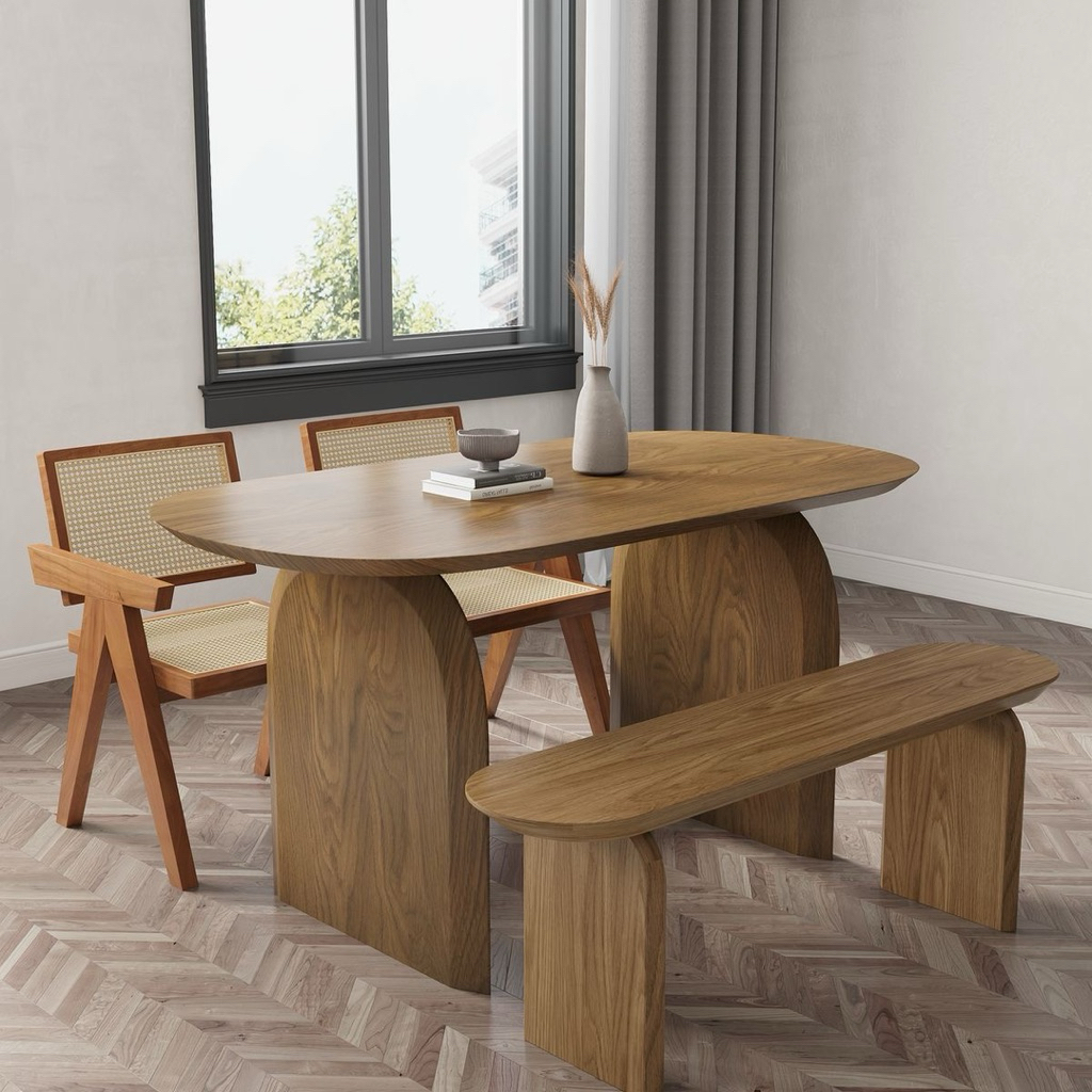 CUSTOM ORDER DINNING SET MINIMALIS TOP TABLE (150x80cm) TEBAL 3cm MEJA MAKAN OVAL KAKI U BLOK MODERN