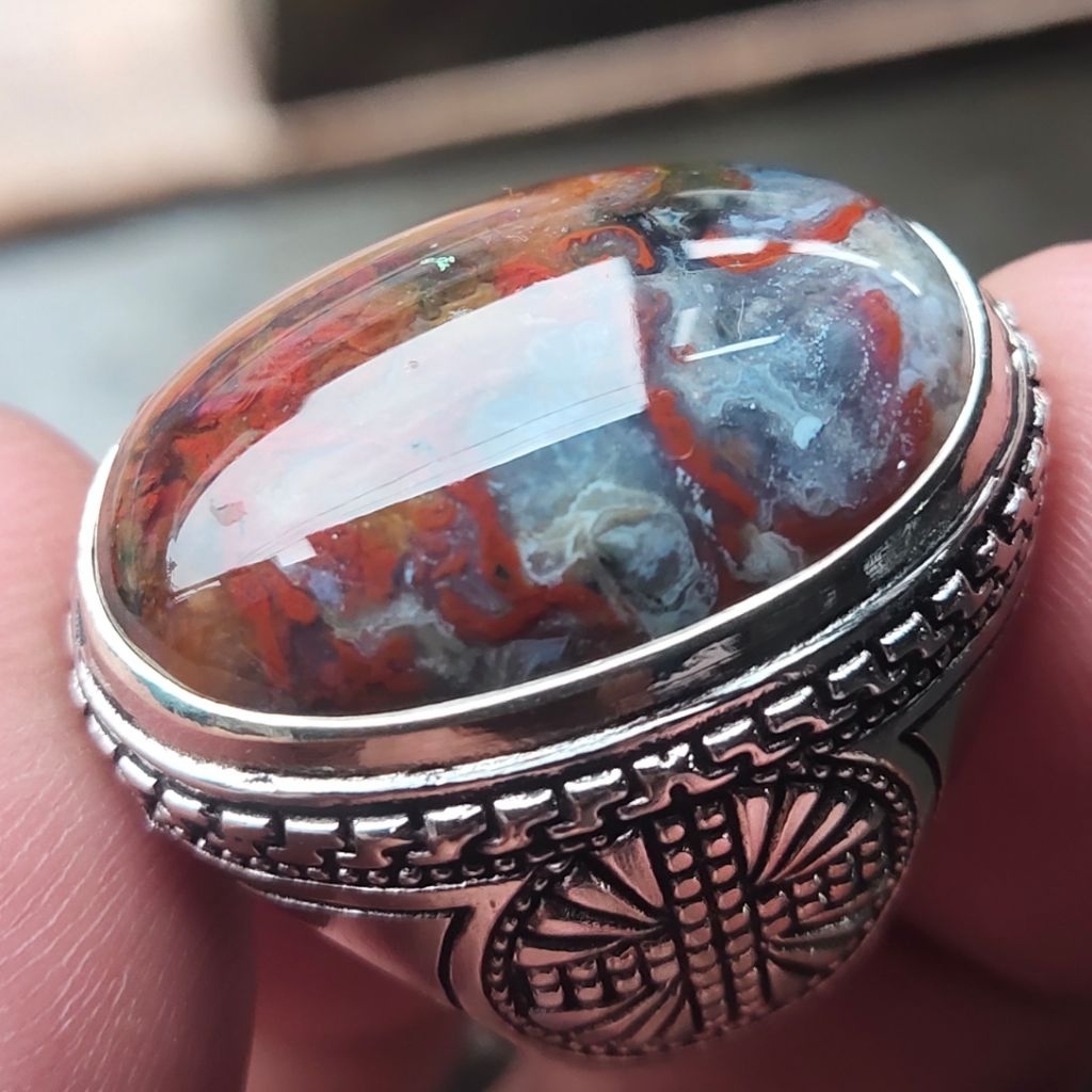 Batu Pancawarna - Akik Pancawarna - Cincin Pancawarna Lumut Klawing