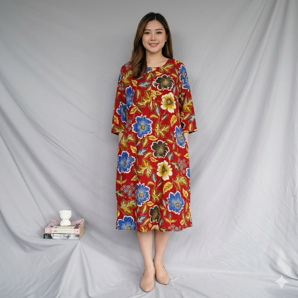Daster Kencana Ungu Label Biru Lengan 7/8 | Daster Kencana Ungu DS 19 | Daster Lengan Panjang